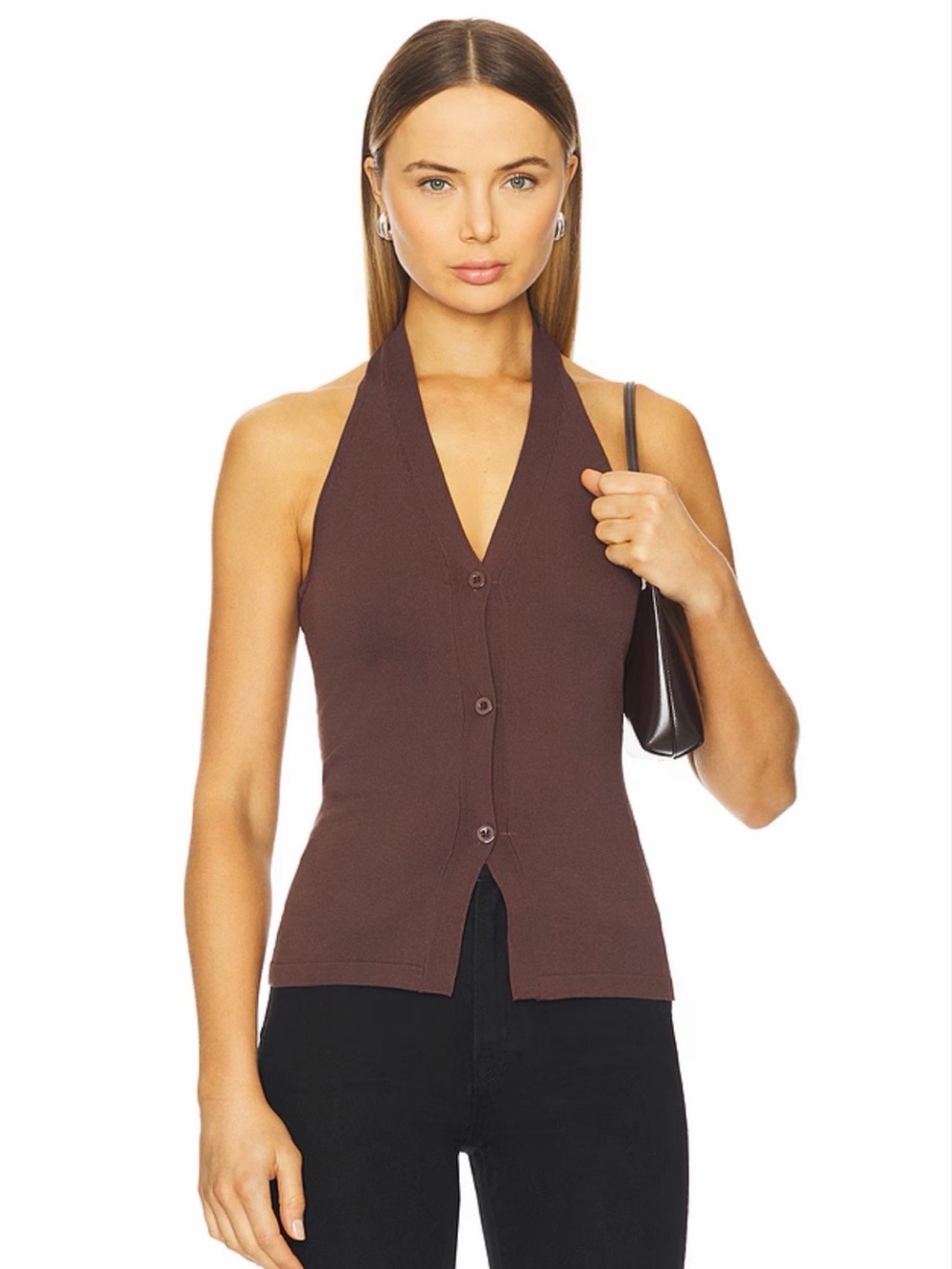 NWT | All the Ways Sleeveless Brown Halter Button-Front Tank Top | ‘Alba Top’